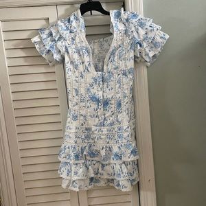 Ruffled white & blue summer dress